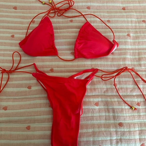 Bikini Set Halter Triangle Red Size M