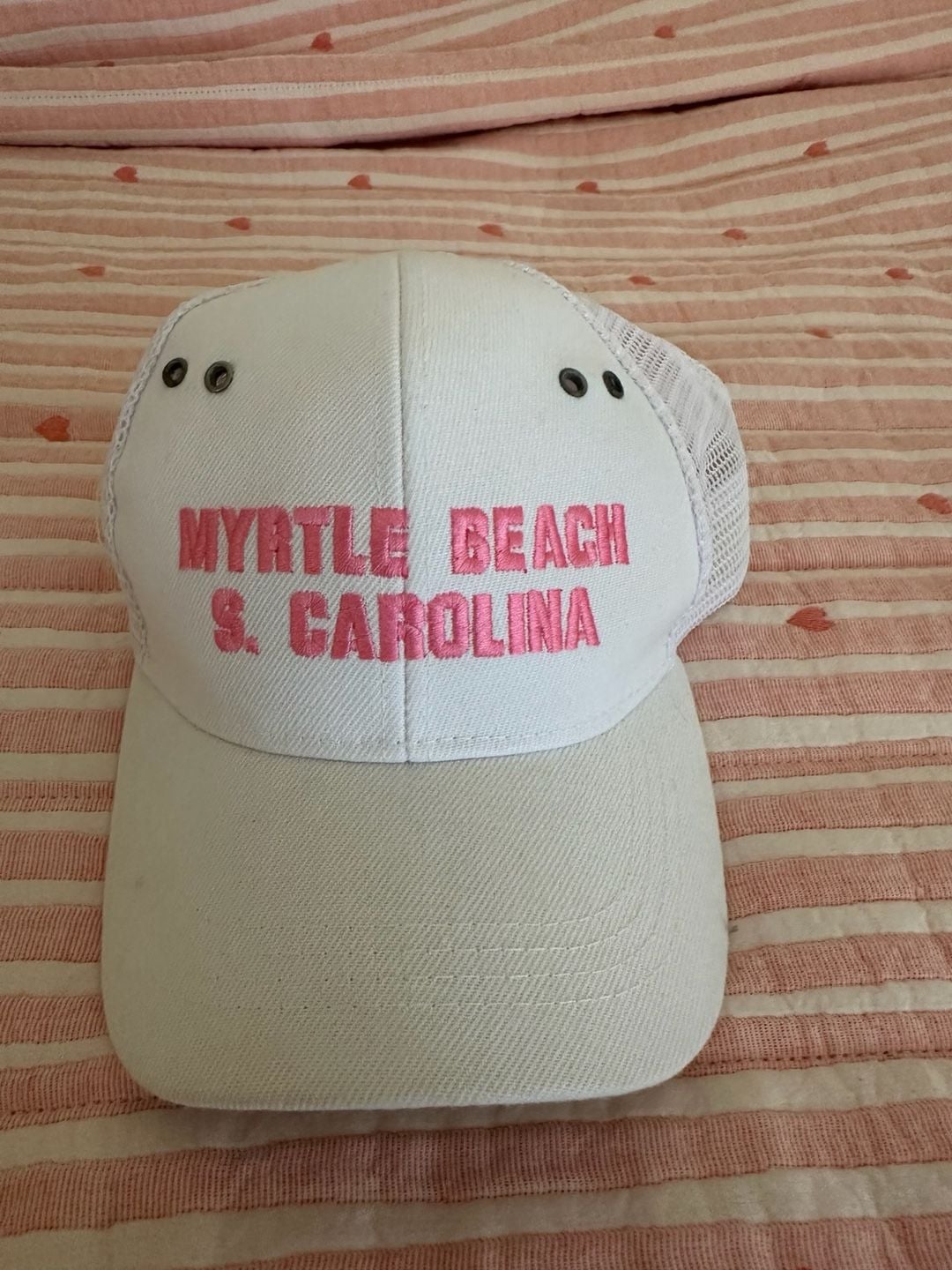 Souvenir Myrtle Beach South Carolina Trucker Hat White Pink 2