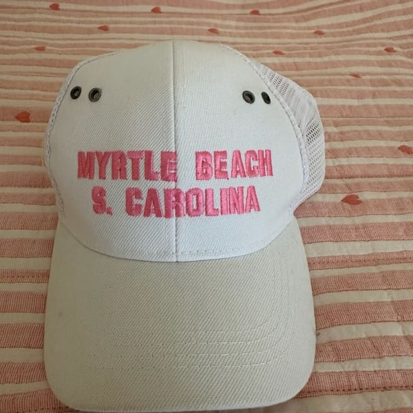 Souvenir Myrtle Beach South Carolina Trucker Hat White Pink