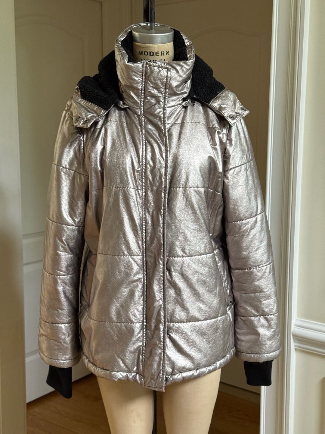 Avec Les Filles Pale Gold Metallic Puffer Jacket 2