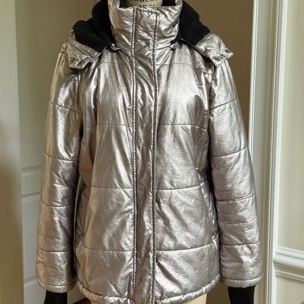 Avec Les Filles Pale Gold Metallic Puffer Jacket