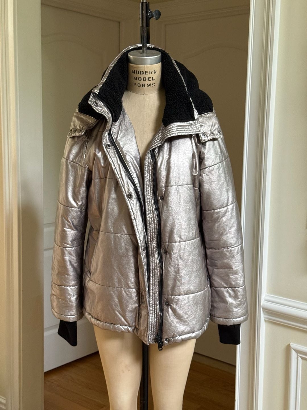 Avec Les Filles Pale Gold Metallic Puffer Jacket 3