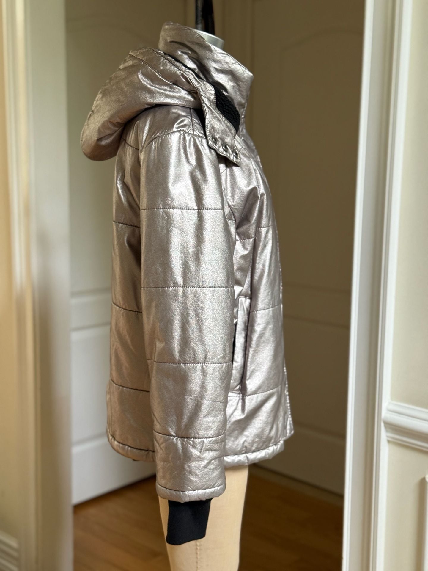Avec Les Filles Pale Gold Metallic Puffer Jacket 4