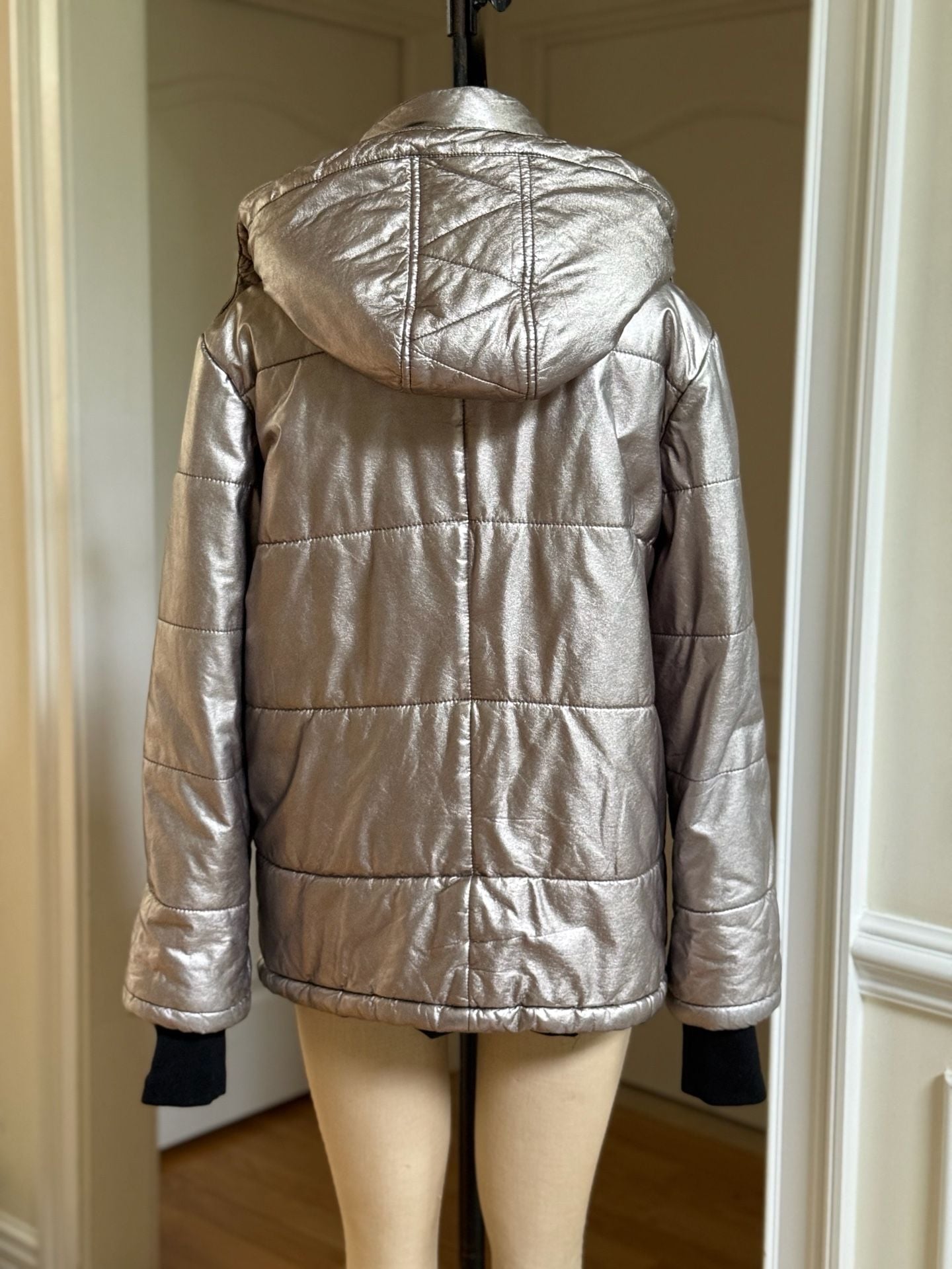 Avec Les Filles Pale Gold Metallic Puffer Jacket 5