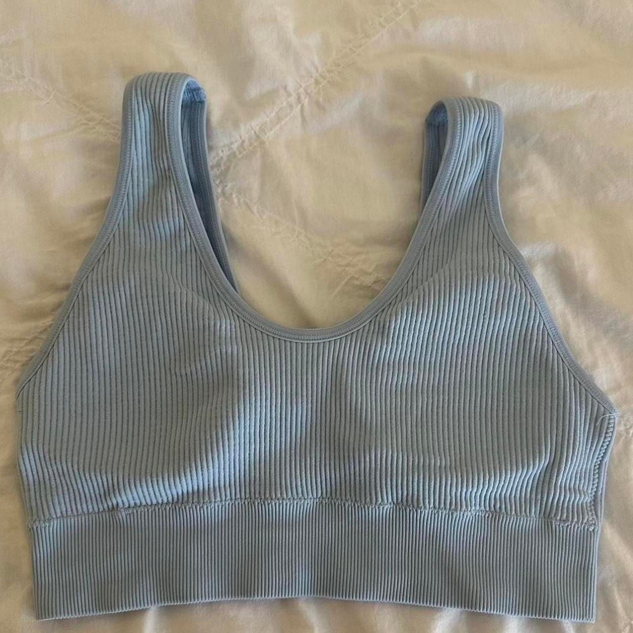 Aerie Seamless Ribbed Padded Sports Bra Light Blue 2