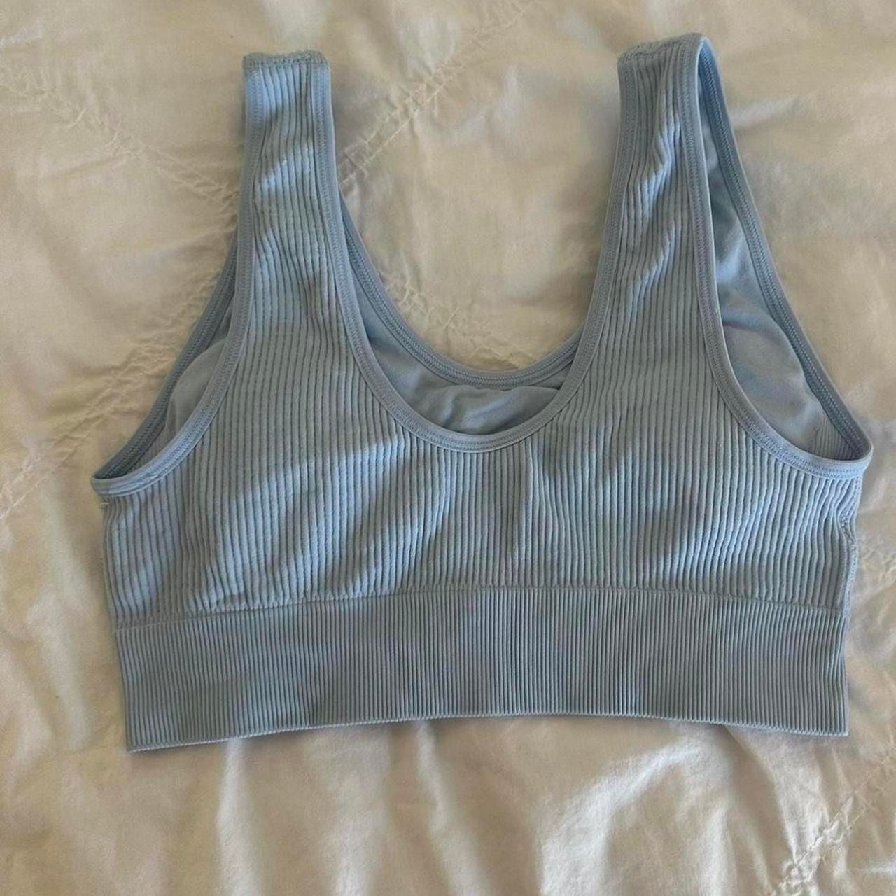 Aerie Seamless Ribbed Padded Sports Bra Light Blue 3