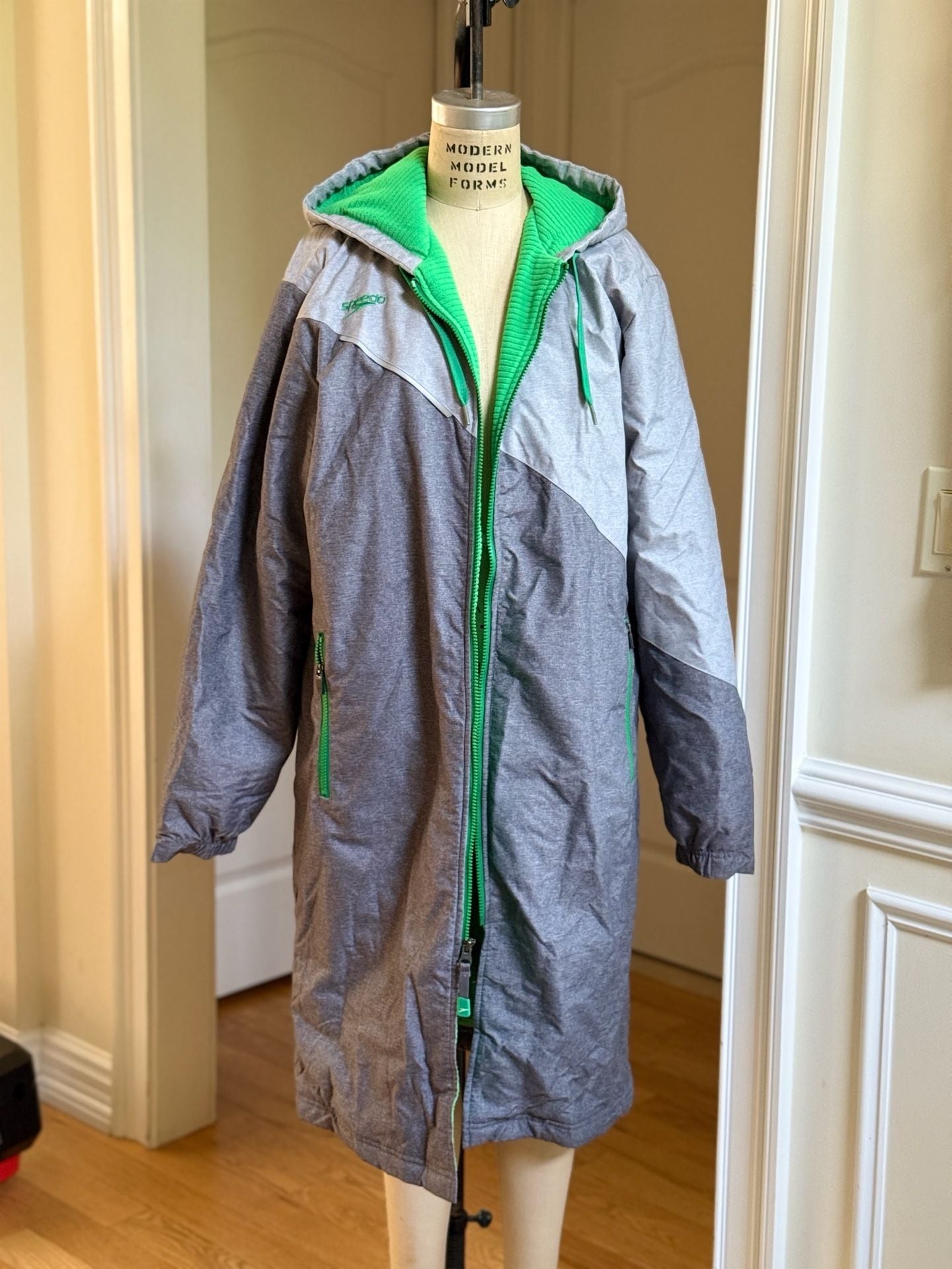 Speedo Swim Parka Fleece Lined Grey Green 2