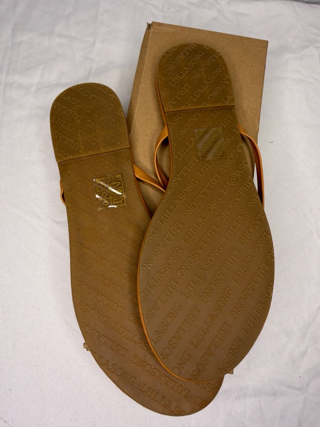 LULLASONG Flip Flops Size 9 Tan Round Toe Beach Sandals 5