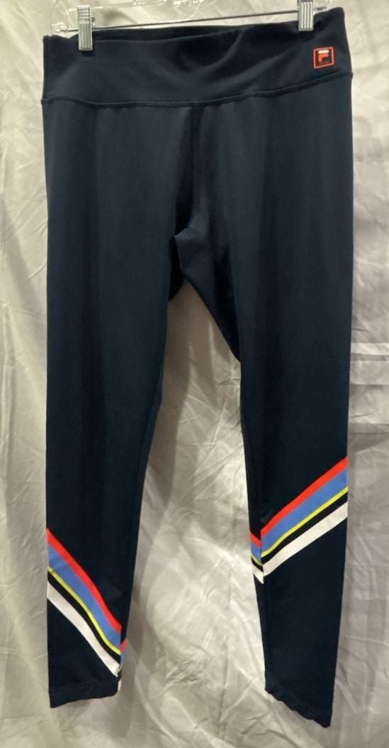 Fila Sport Leggings Navy Blue Striped Activewear Size M 2