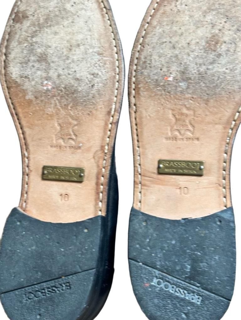 Brass Boot Tassel Loafers Size 10 Black Leather Slip On Shoes 5