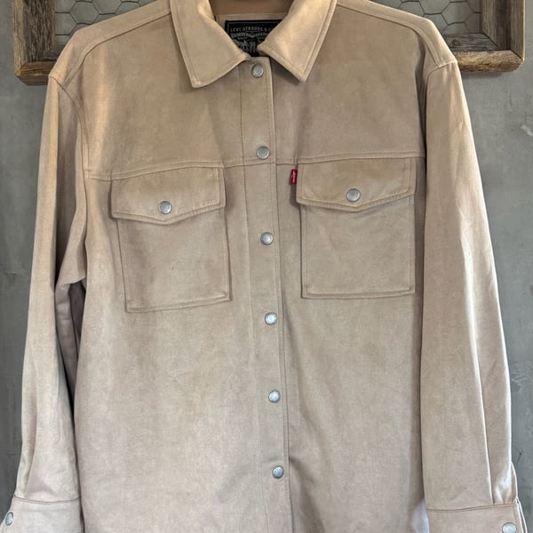 Levi's Faux Suede Jacket Size M Beige Snap Button Shacket