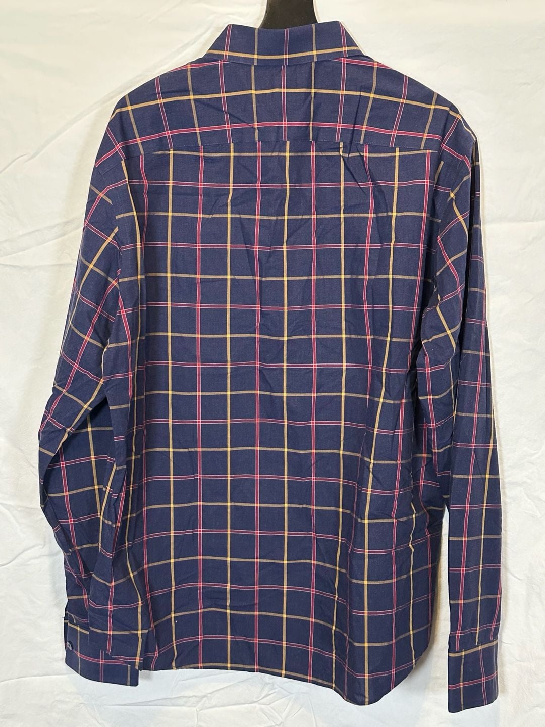 UNTUCKit Georgio WF Shirt Large Navy Plaid Wrinkle Free Cotton 3