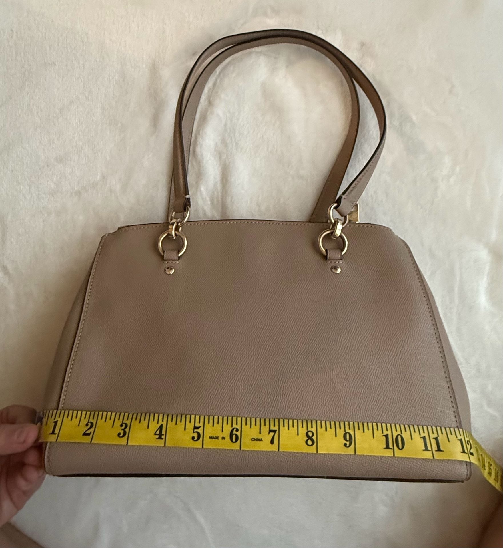 Coach Etta Carryall Crossgrain Leather Satchel Taupe Beige Gold Hardware + Crossbody Strap
4