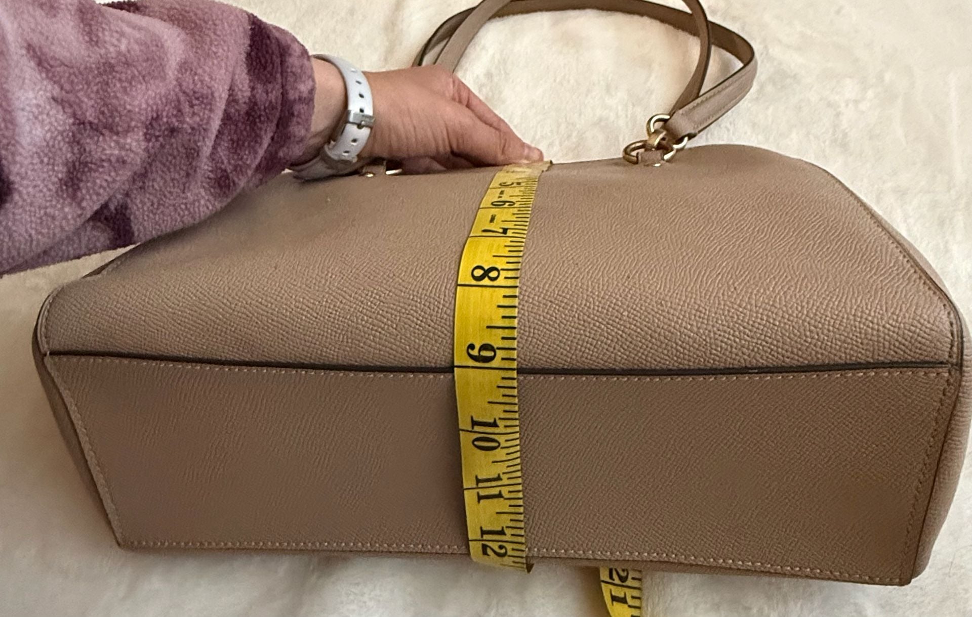 Coach Etta Carryall Crossgrain Leather Satchel Taupe Beige Gold Hardware + Crossbody Strap
5