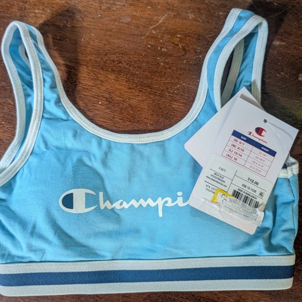 Champion Sports Bra Size S (6/7) Blue Cotton Blend New With Tags