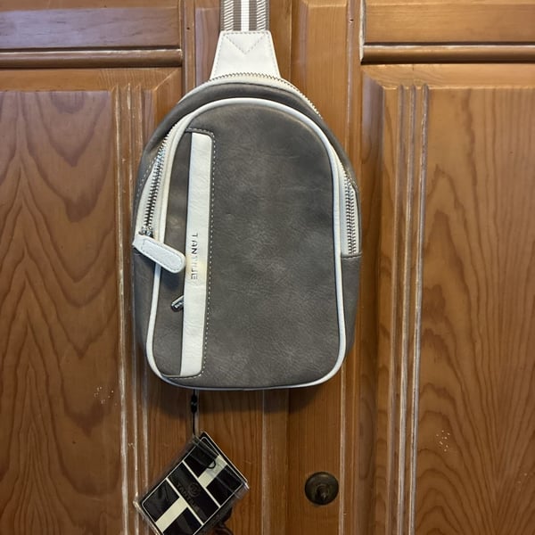 Tantiue Small Sling Bag Grey Leather Crossbody Purse