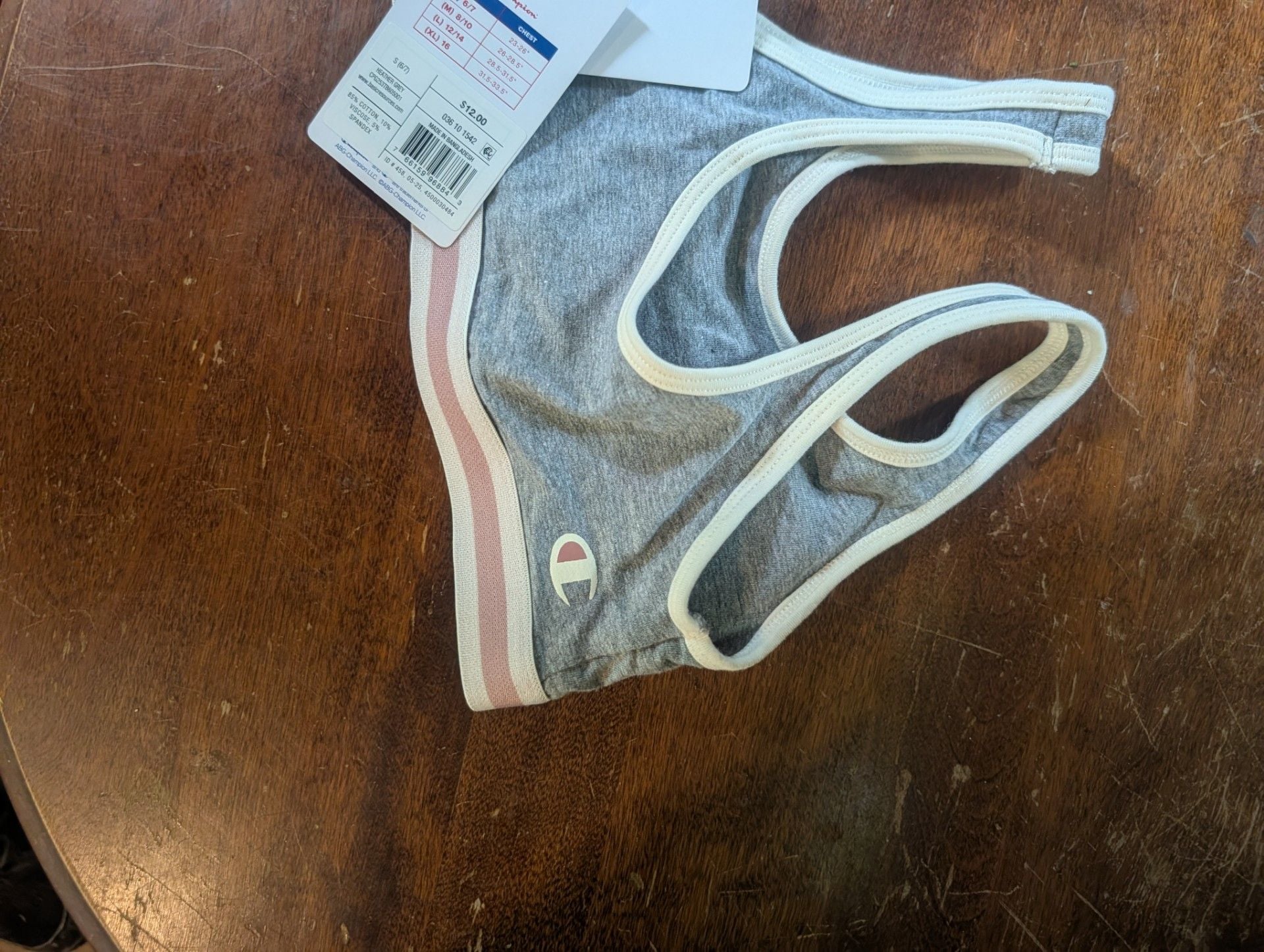 Champion Bralette Size S 6/7 Heather Grey Cotton 1