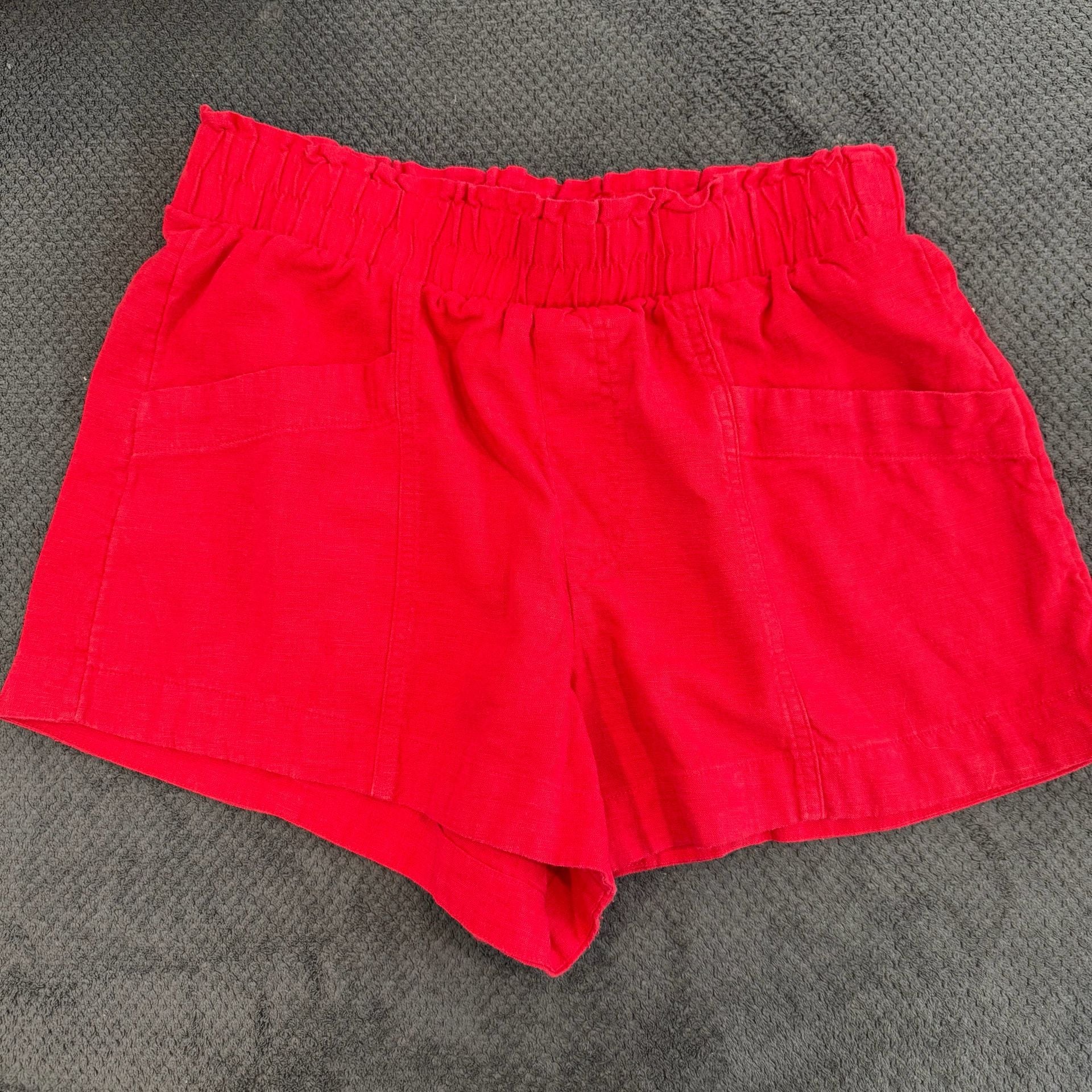 A New Day Linen Blend Shorts Size M Red Pull On Pockets 2