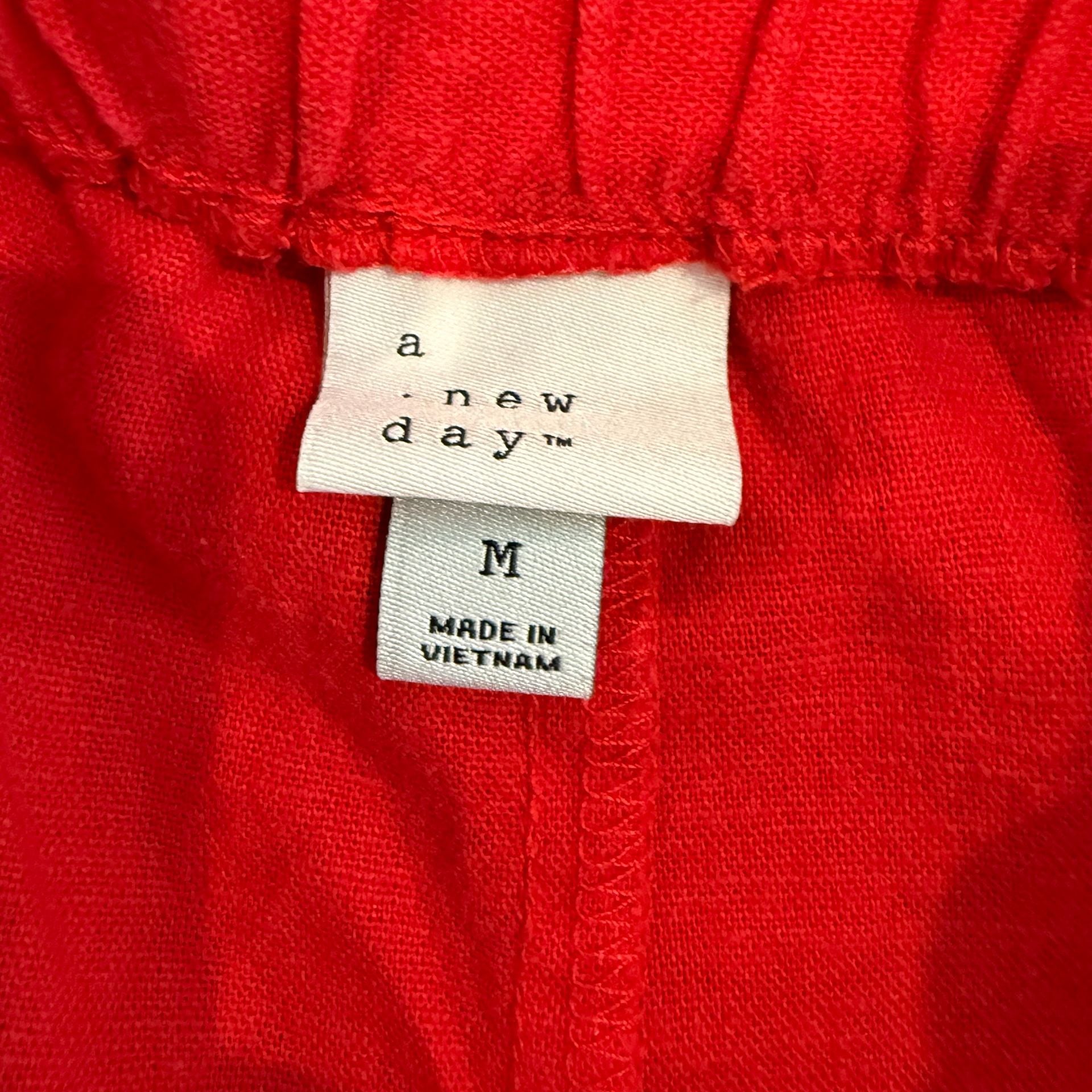 A New Day Linen Blend Shorts Size M Red Pull On Pockets 4