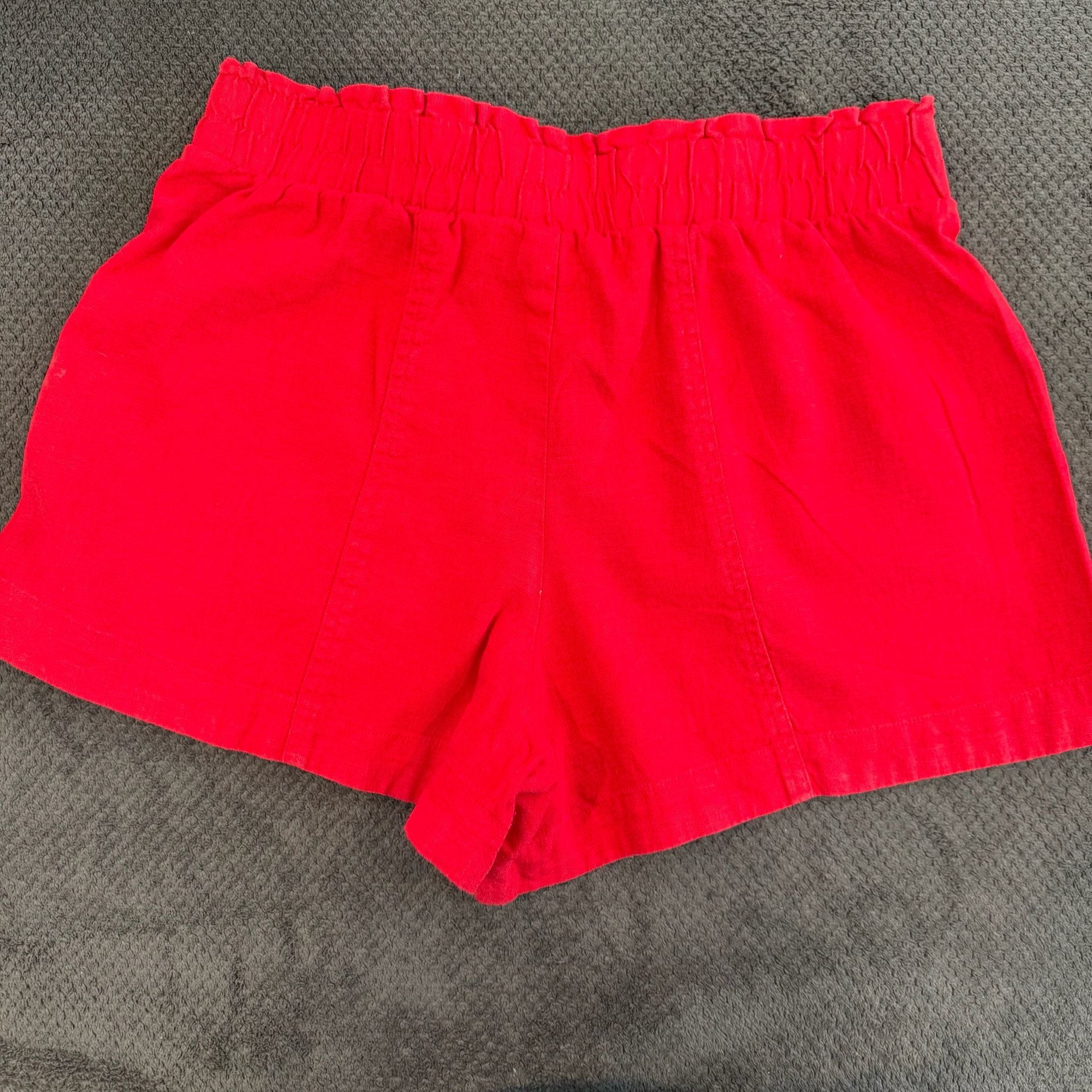 A New Day Linen Blend Shorts Size M Red Pull On Pockets 5