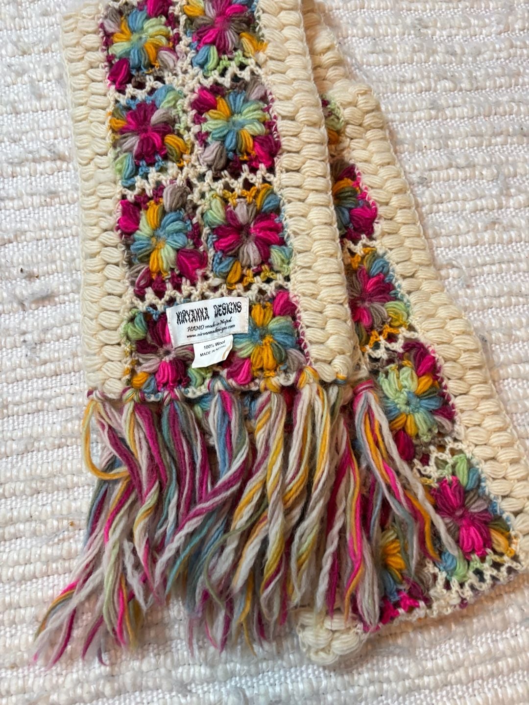 Nirvanna Designs Granny Square Wool Scarf Multicolor Hand Made 1