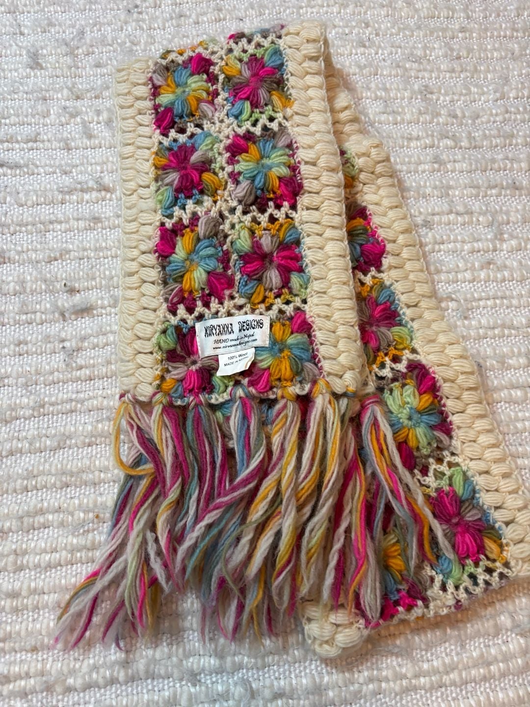 Nirvanna Designs Granny Square Wool Scarf Multicolor Hand Made 2