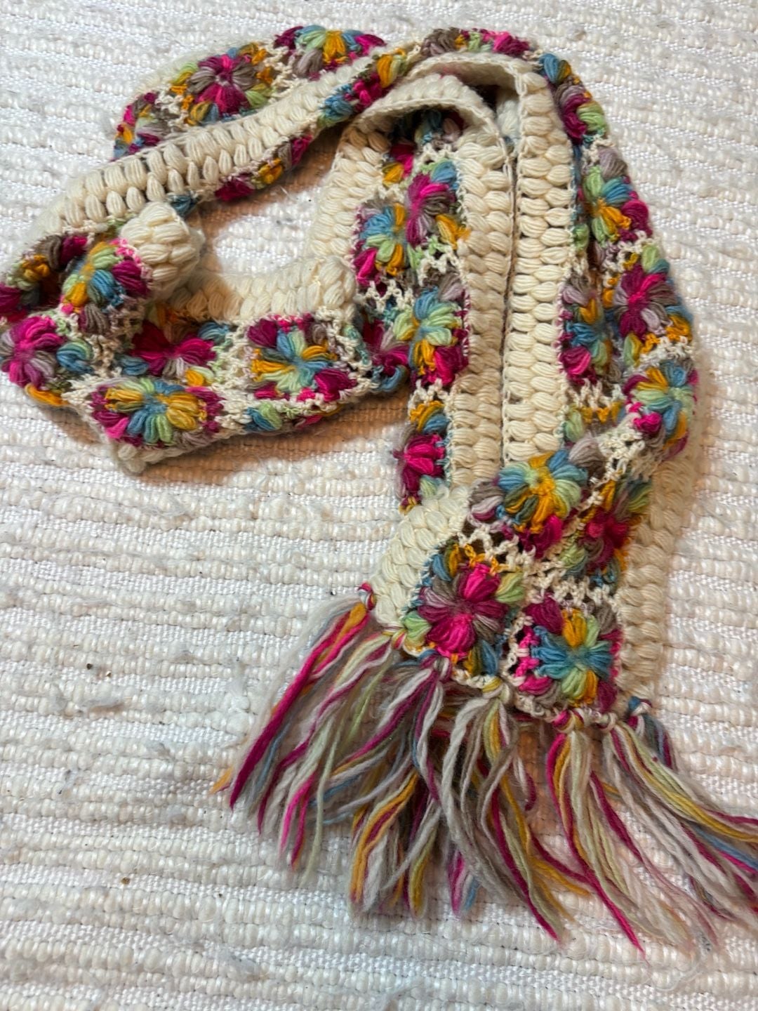 Nirvanna Designs Granny Square Wool Scarf Multicolor Hand Made 3