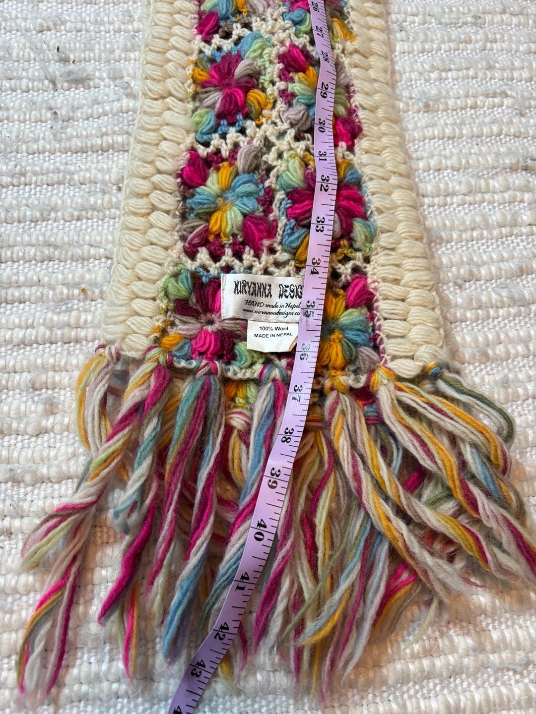 Nirvanna Designs Granny Square Wool Scarf Multicolor Hand Made 5