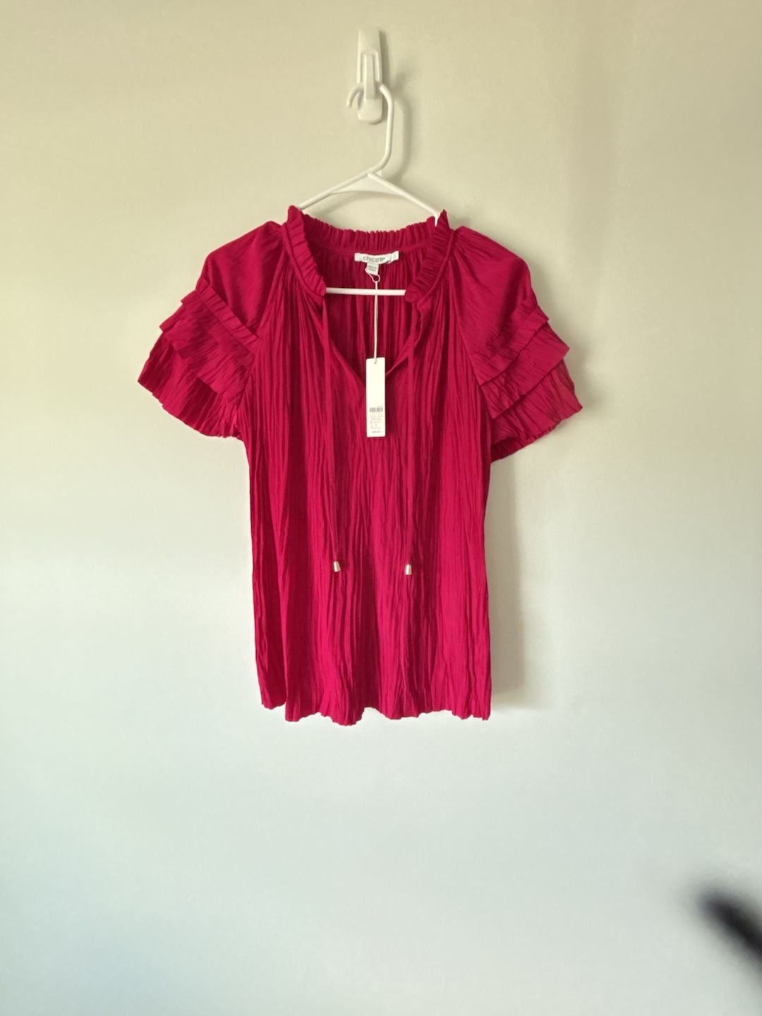 Chico's Sea Island Poly Blouse Size 0 Botanic Berry Solid Ruffle 2
