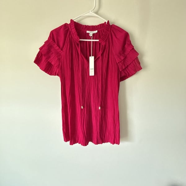 Chico's Sea Island Poly Blouse Size 0 Botanic Berry Solid Ruffle