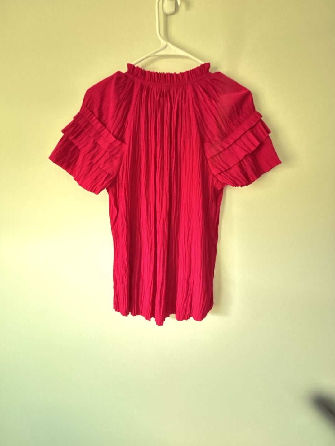 Chico's Sea Island Poly Blouse Size 0 Botanic Berry Solid Ruffle 5