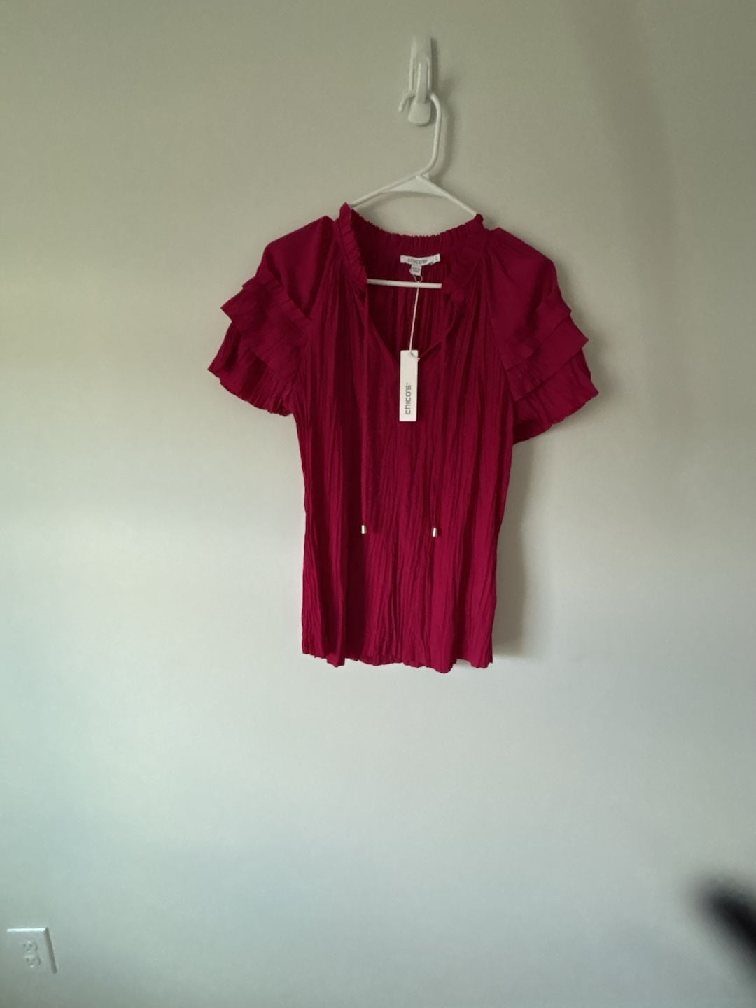 Chico's Solid Ruffle Blouse Size 0 US 4 Botanic Berry Poly 2