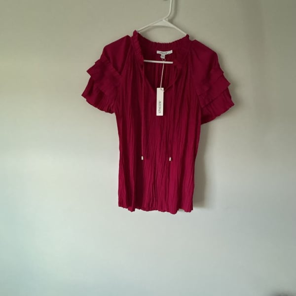 Chico's Solid Ruffle Blouse Size 0 US 4 Botanic Berry Poly