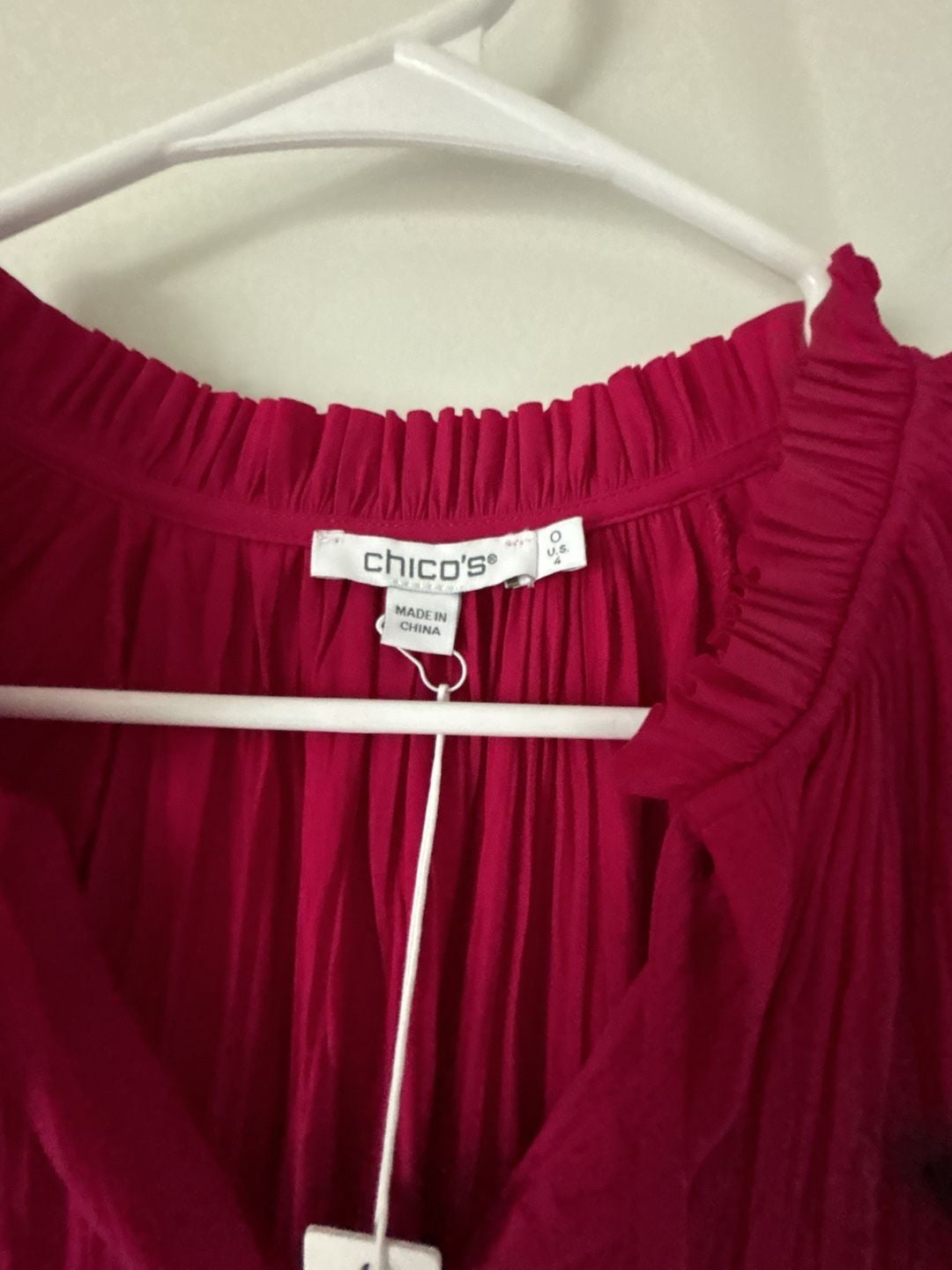 Chico's Solid Ruffle Blouse Size 0 US 4 Botanic Berry Poly 3