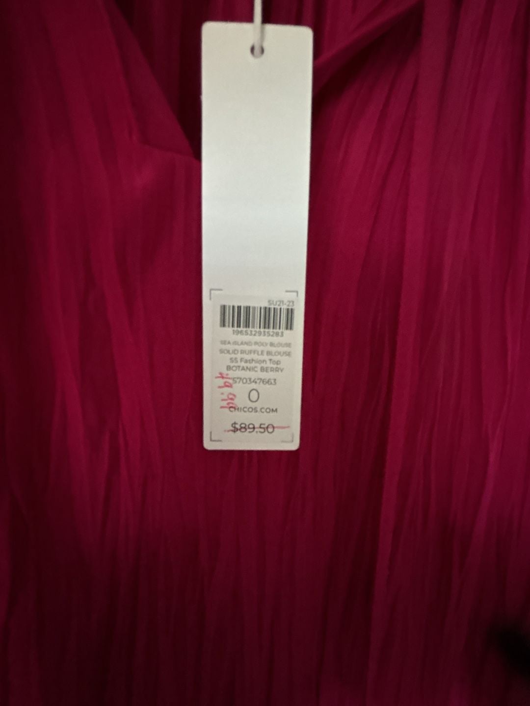 Chico's Solid Ruffle Blouse Size 0 US 4 Botanic Berry Poly 4