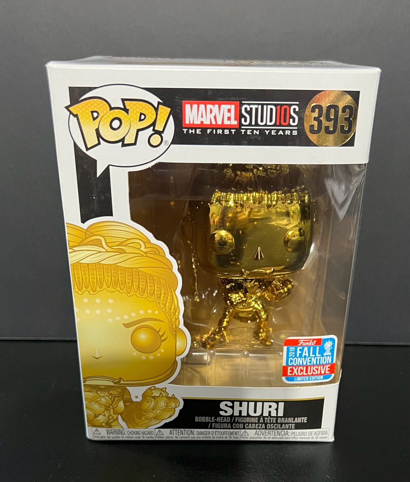 Funko Pop! Marvel Studios The First Ten Years Shuri #393 Gold Chrome Vinyl New 1