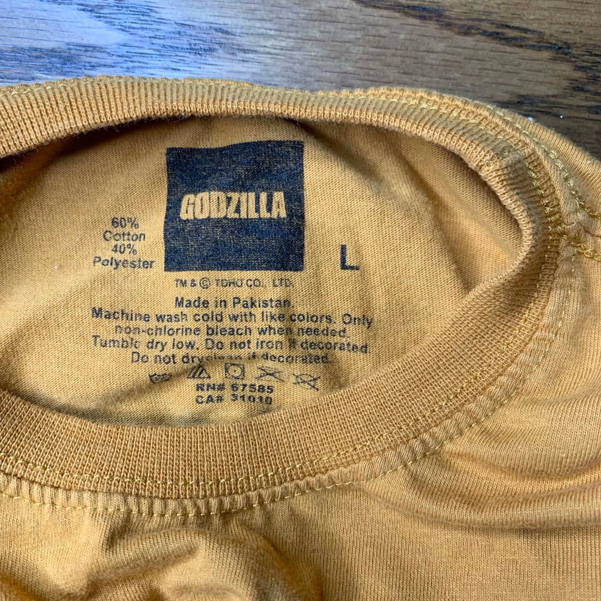 Godzilla Graphic T-Shirt Size L Mustard Yellow Japanese Art 7