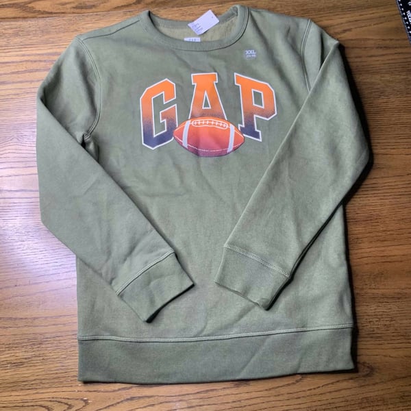 Gap Kids Logo Sweatshirt Size XXL (14-16) Olive Football Graphic