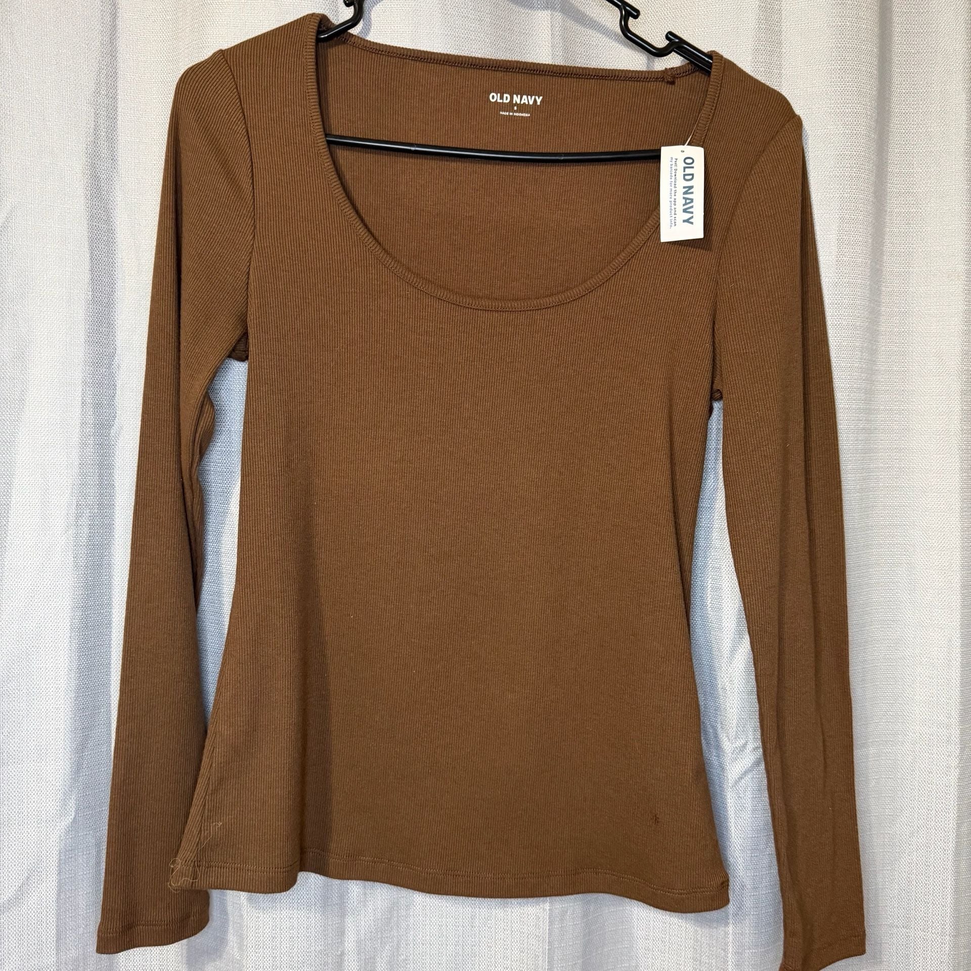 Old Navy Fitted Long-Sleeve Rib-Knit Top Size S Brown 2