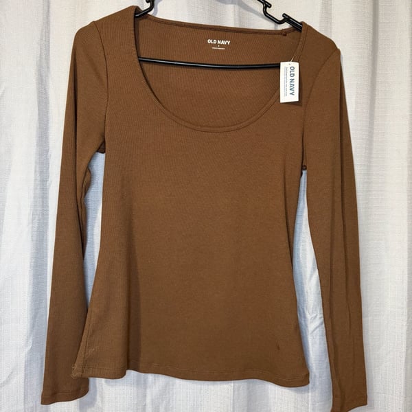 Old Navy Fitted Long-Sleeve Rib-Knit Top Size S Brown