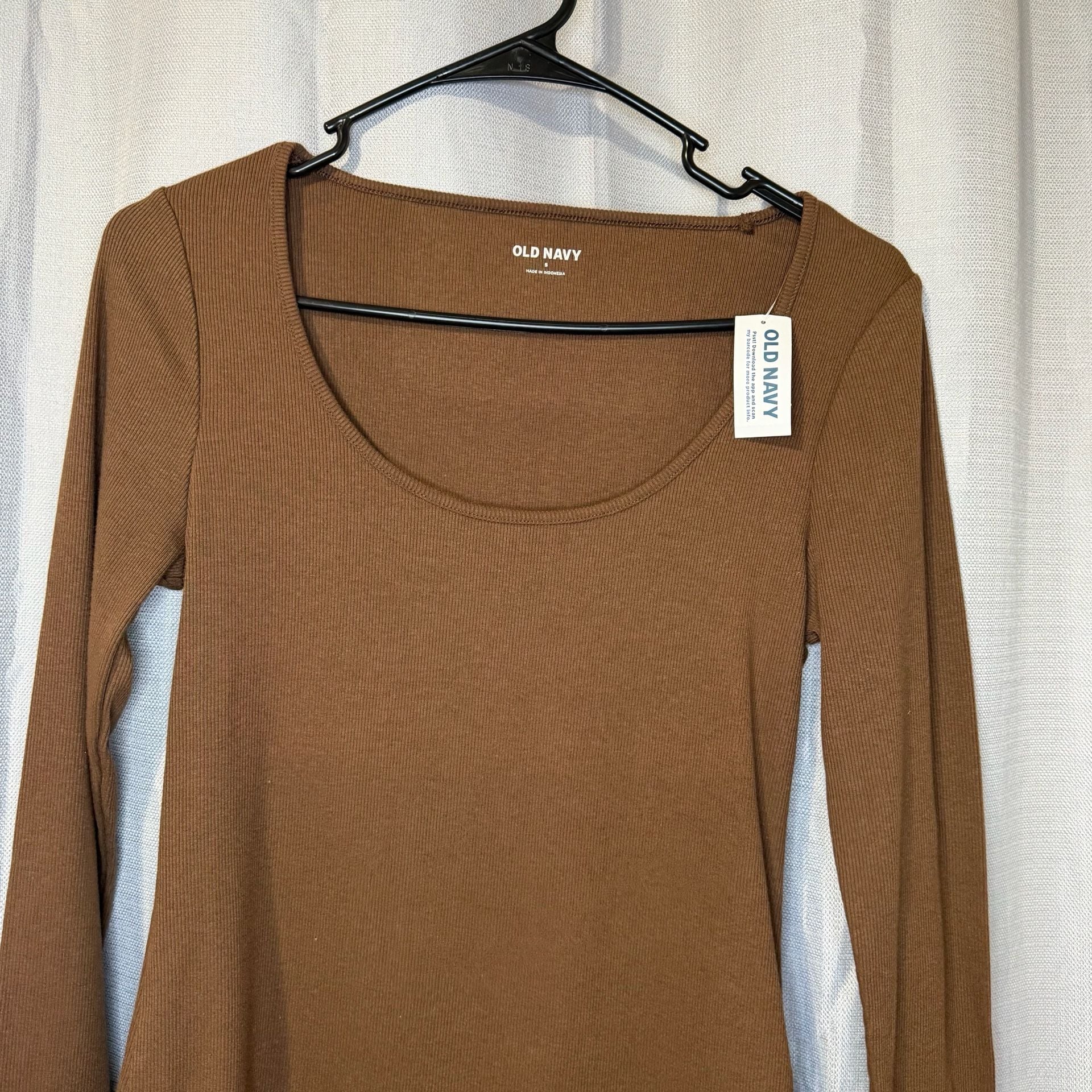 Old Navy Fitted Long-Sleeve Rib-Knit Top Size S Brown 4