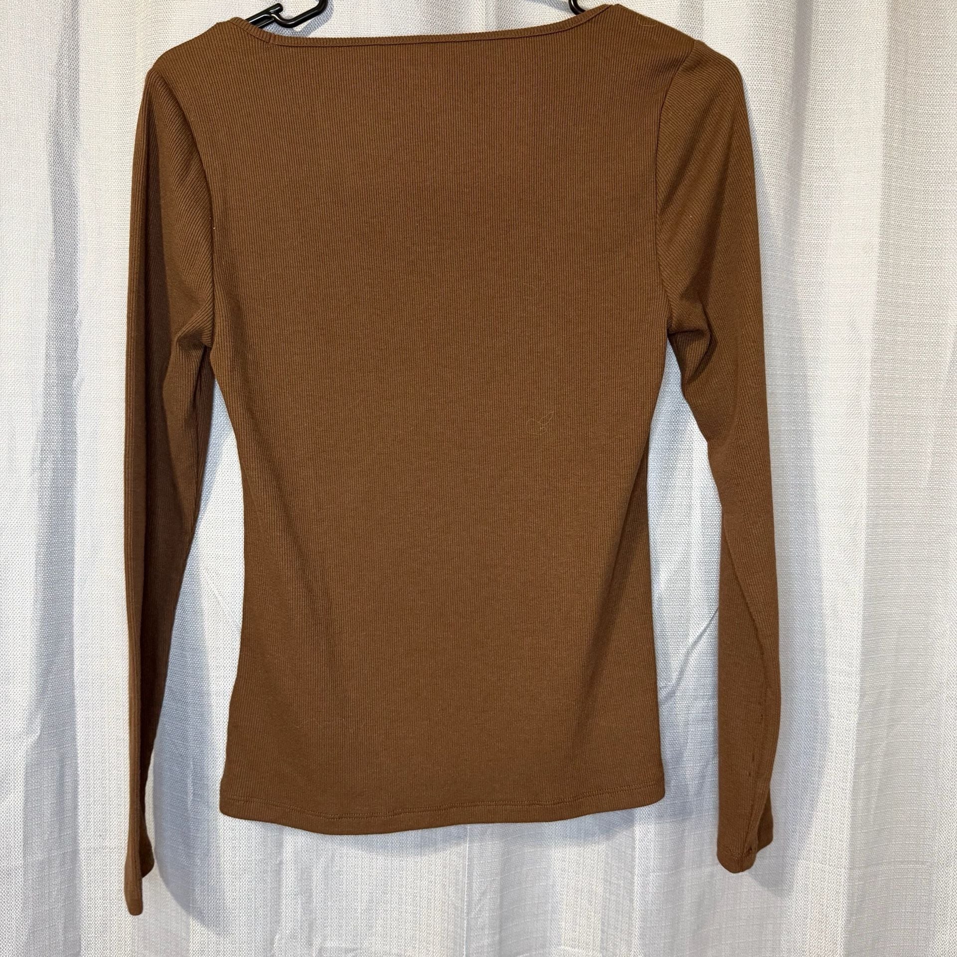 Old Navy Fitted Long-Sleeve Rib-Knit Top Size S Brown 5