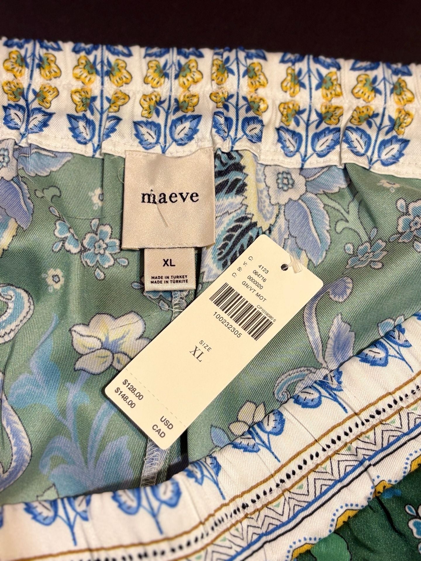 maeve Wide Leg Pants Size XL Green Floral Printed Palazzo 4