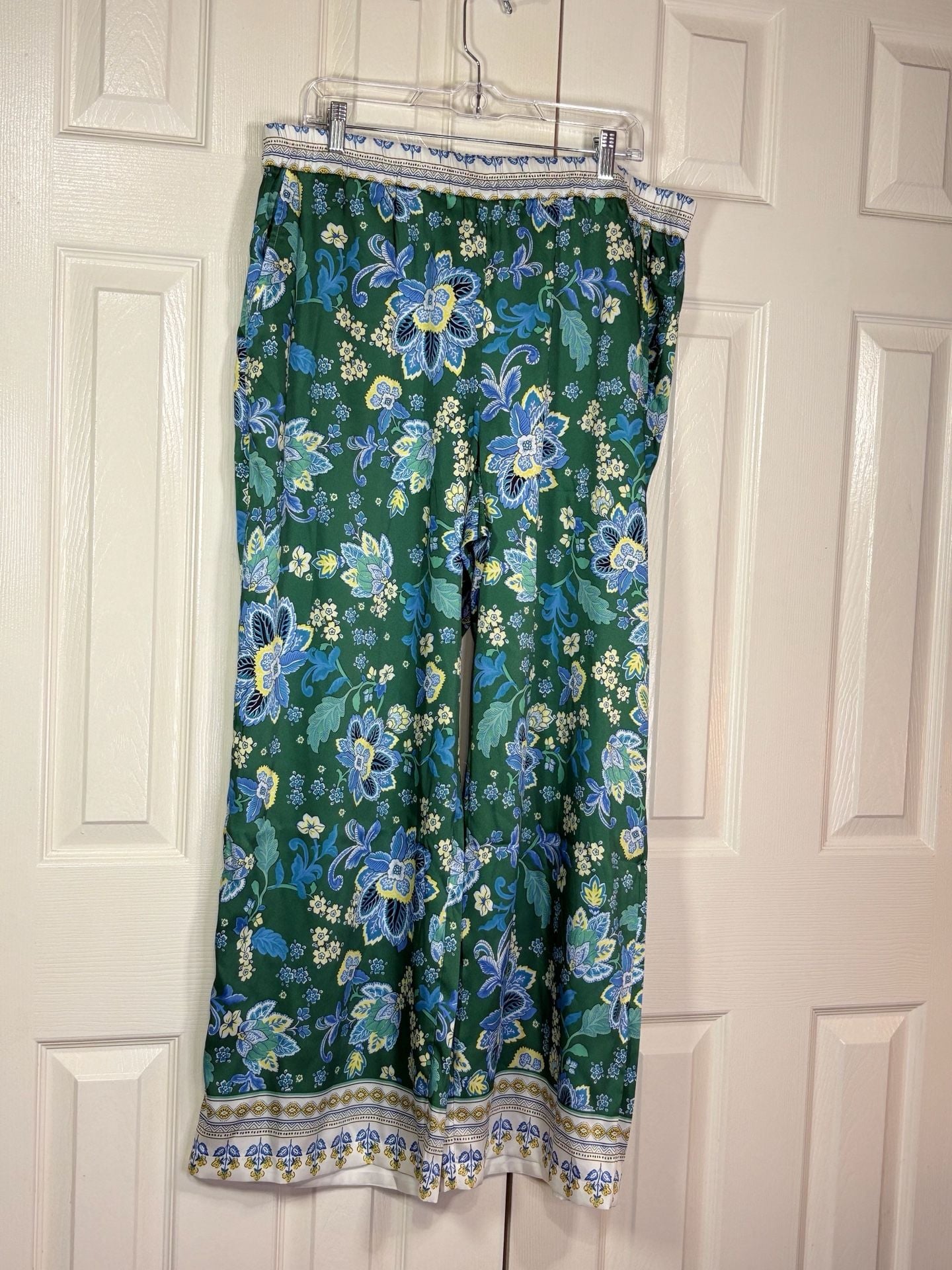 maeve Wide Leg Pants Size XL Green Floral Printed Palazzo 8