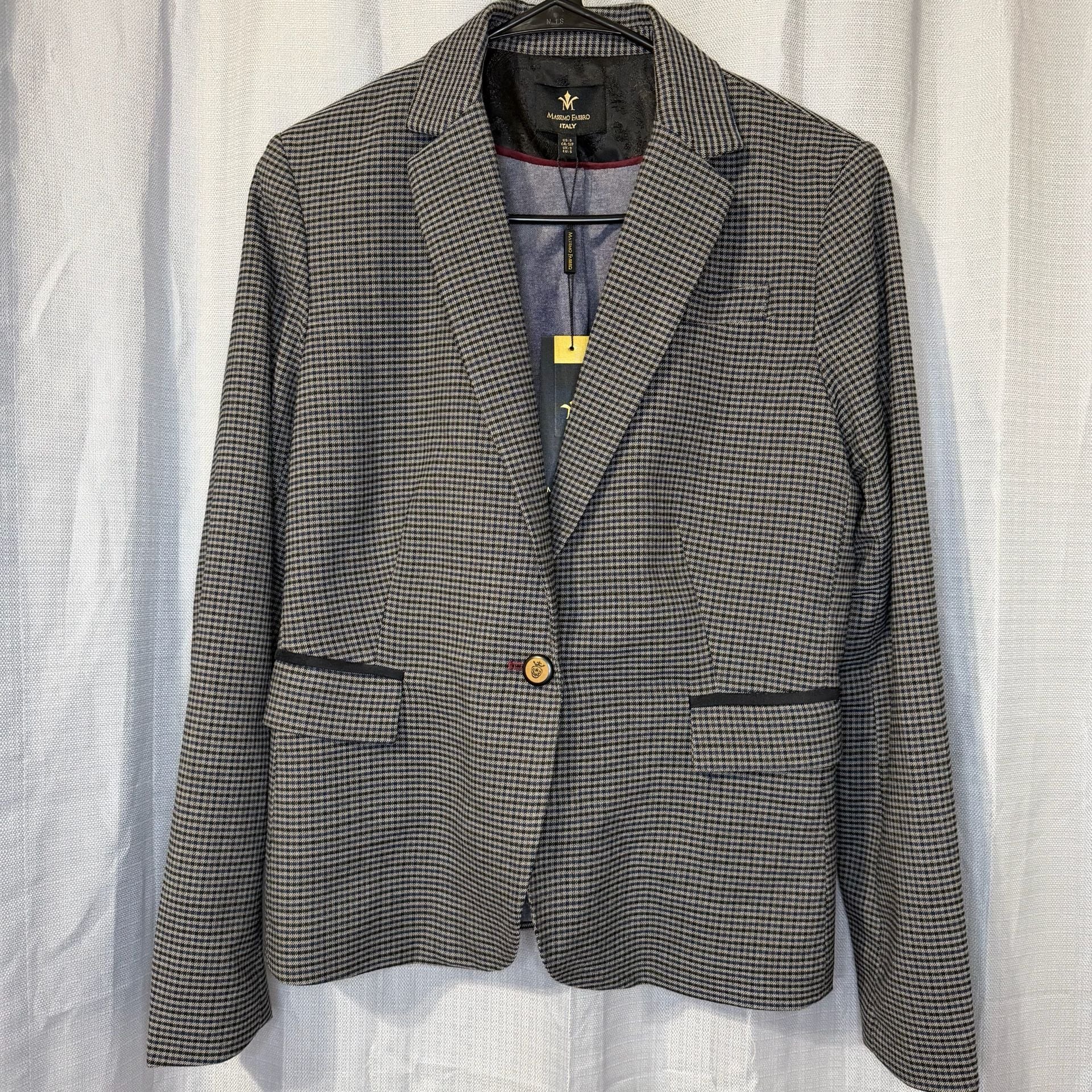 Massimo Fabbro Houndstooth Blazer Size S Gray Check Jacket Elbow Patches 2