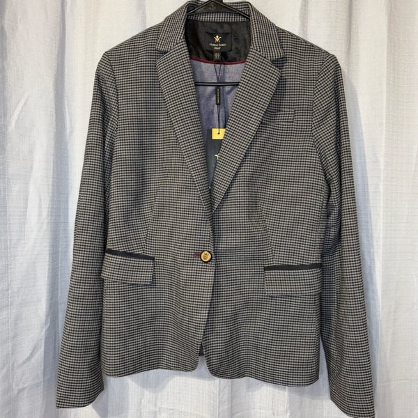 Massimo Fabbro Houndstooth Blazer Size S Gray Check Jacket Elbow Patches