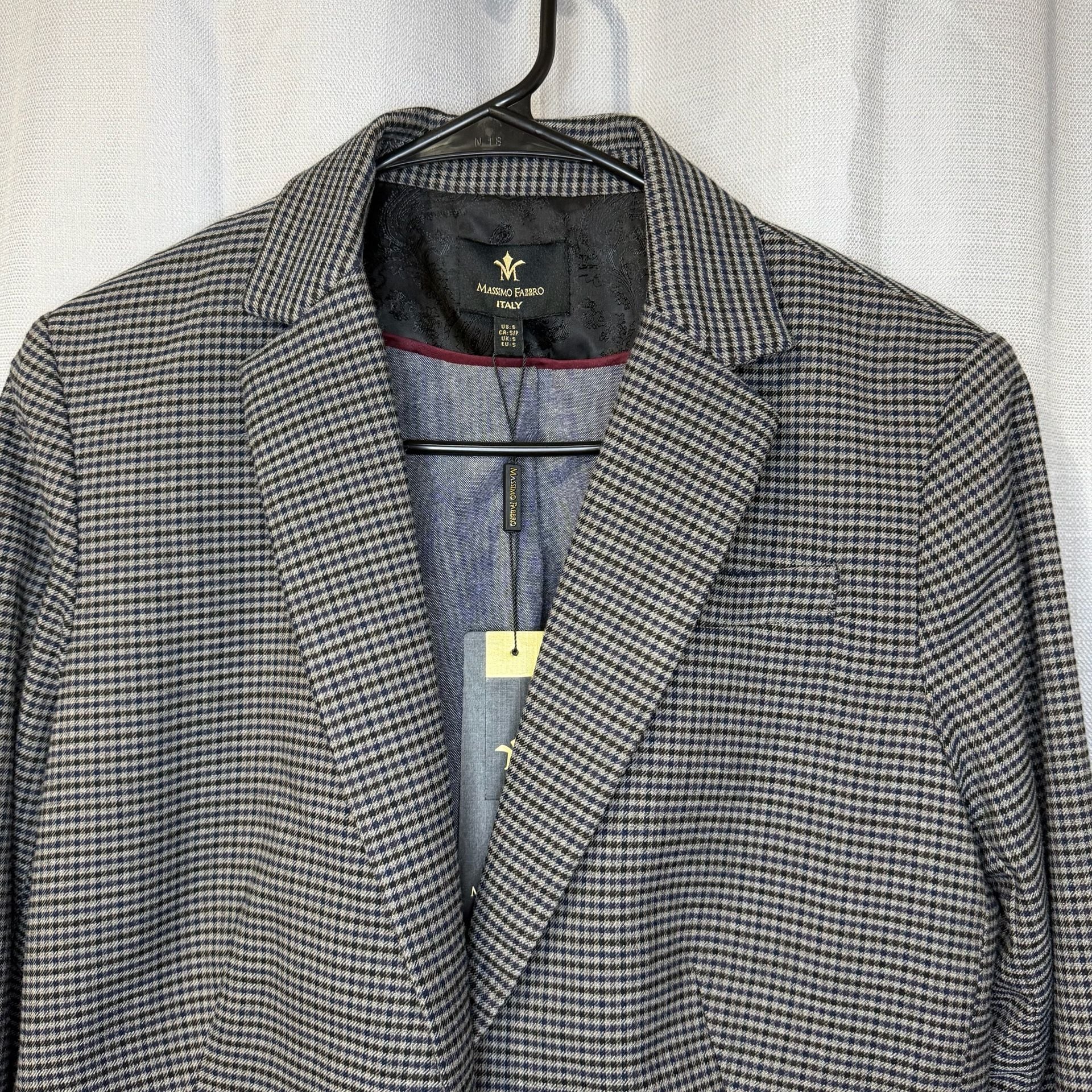 Massimo Fabbro Houndstooth Blazer Size S Gray Check Jacket Elbow Patches 3