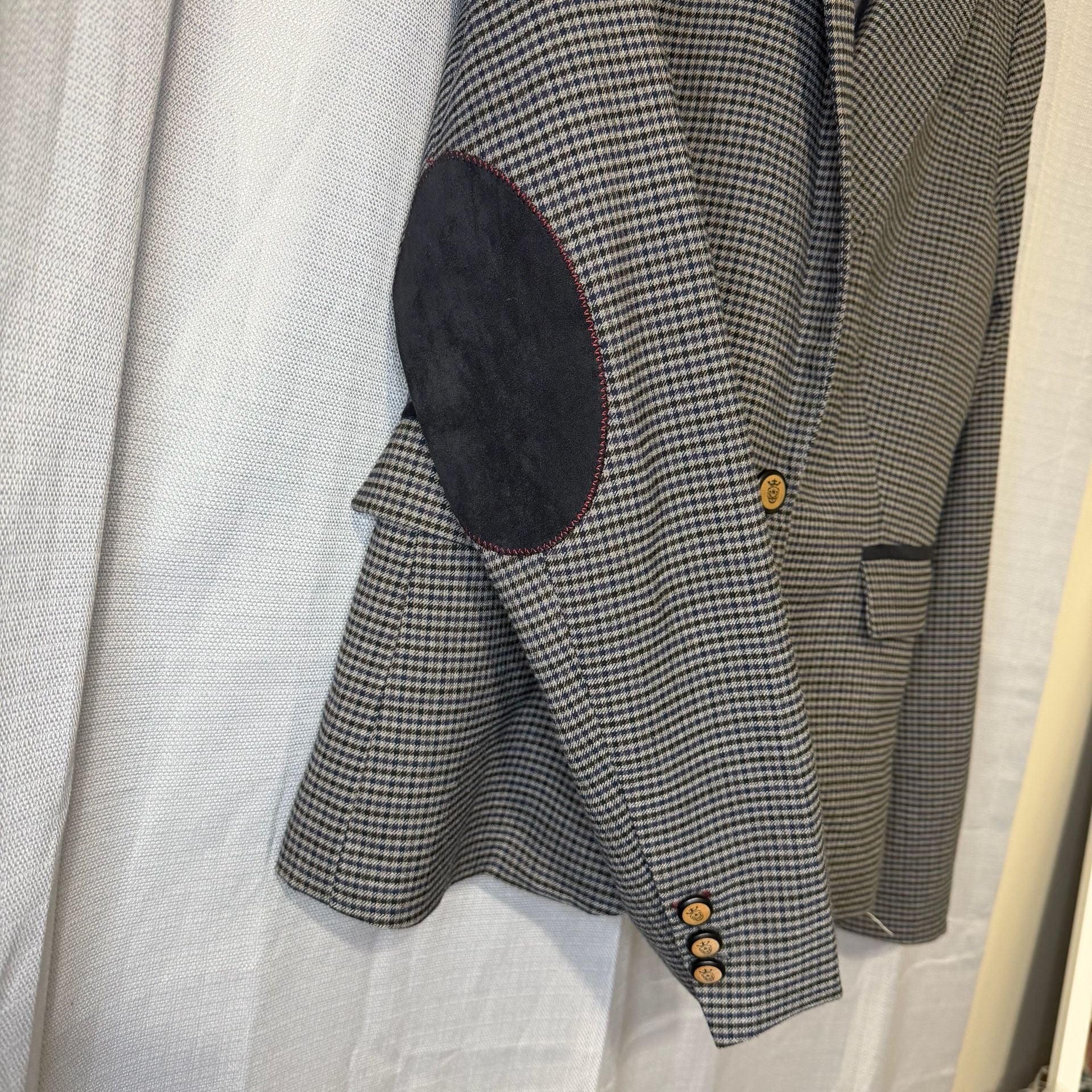 Massimo Fabbro Houndstooth Blazer Size S Gray Check Jacket Elbow Patches 7