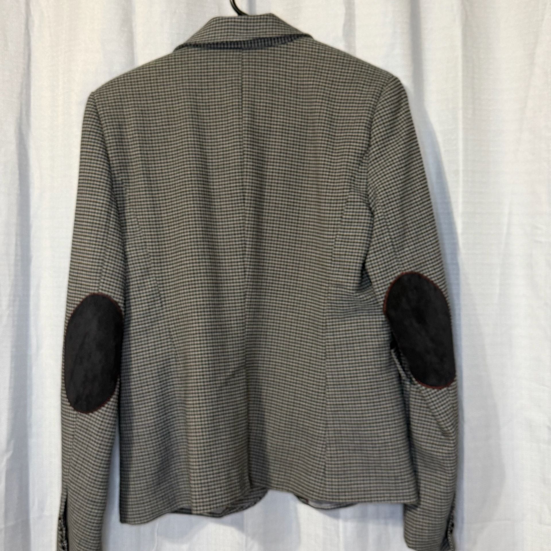 Massimo Fabbro Houndstooth Blazer Size S Gray Check Jacket Elbow Patches 10