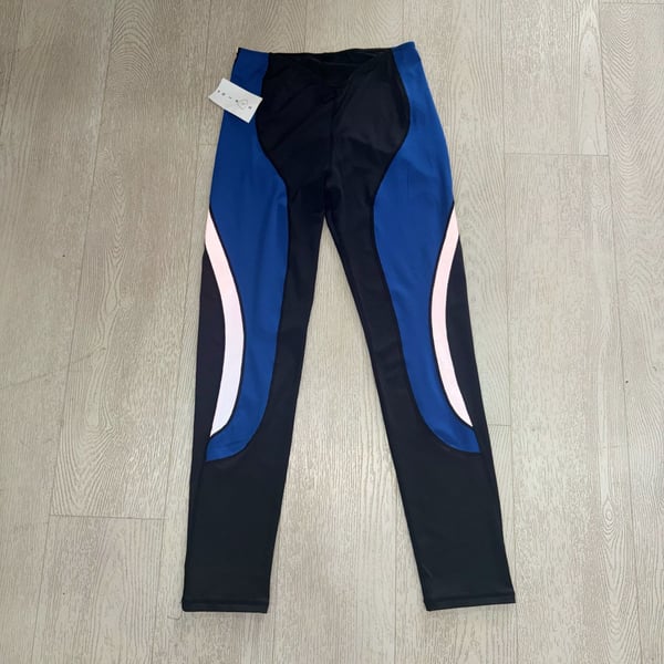 LUXEFASHION Leggings Size L Blue Black White Colorblock Activewear